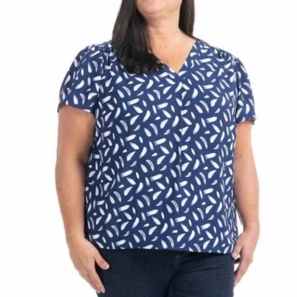Hilary Radley Women's Short Sleeve V-Neck Blouse Indigo size XXL - Picture 1 of 12